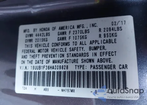 2017 Acura Tlx from USA, damaged, VIN 19UUB1F36HA009828